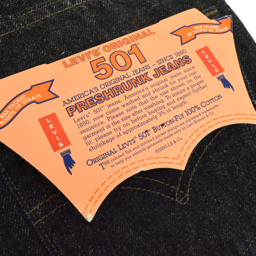 90's デッドストック Levi's 501 ブラックデニム ... W30×L32