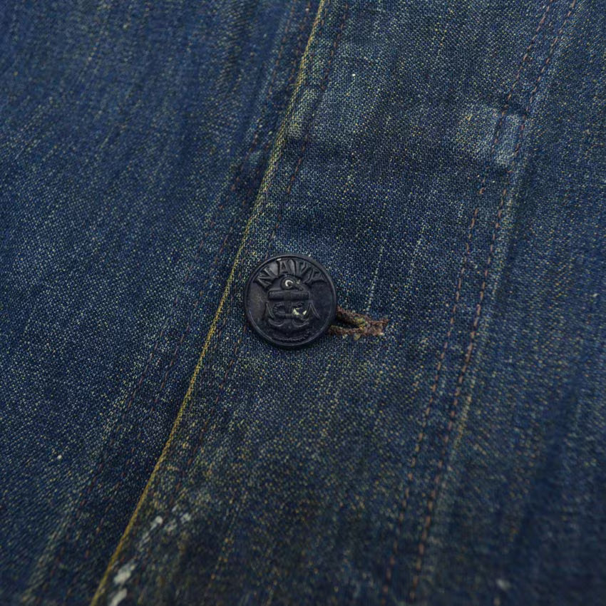 1940s US Navy Shawl Collar Denim Jacket, Dark Navy, Multiple Stencils...