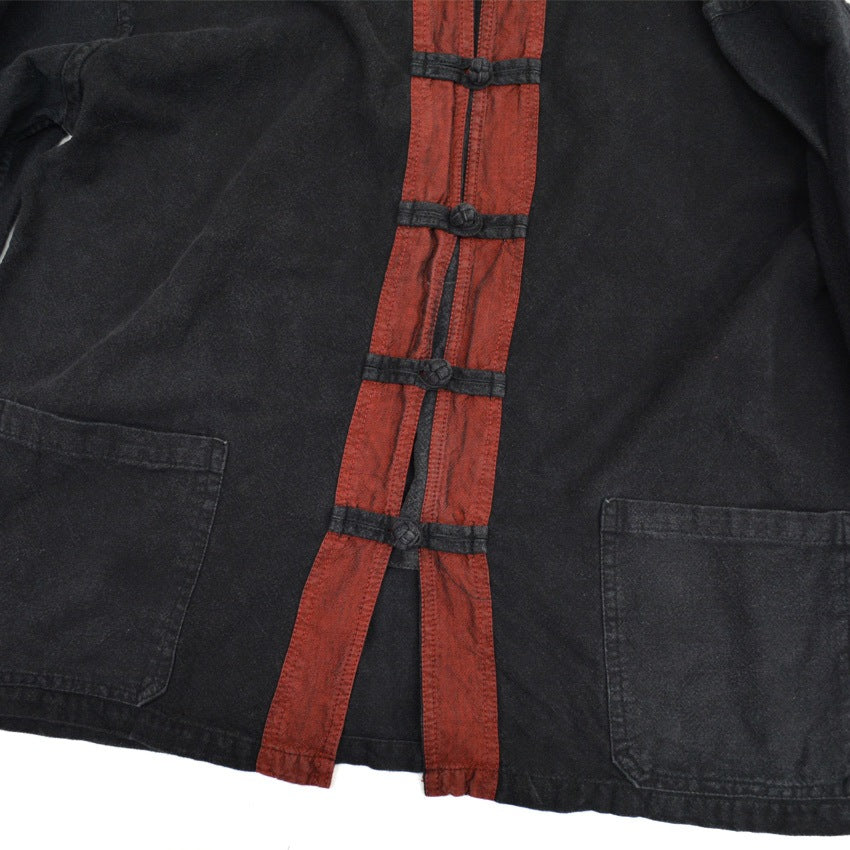 70s-style Kung Fu shirt, black cotton...