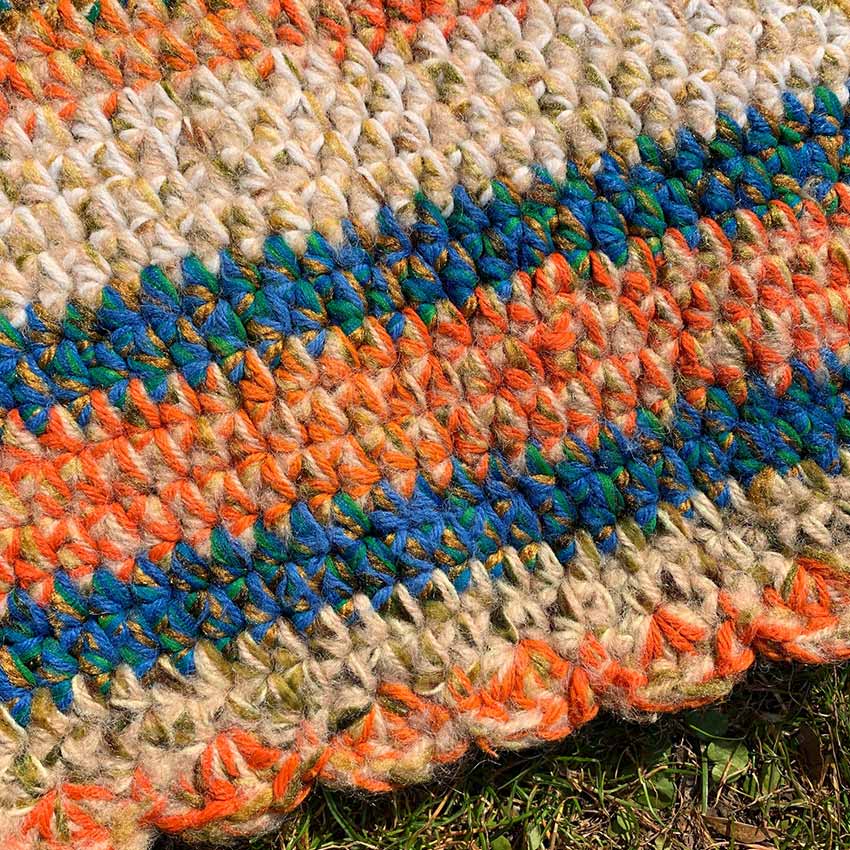 Old American Round Braided Rug, Handmade... Long, 159cm x 54cm