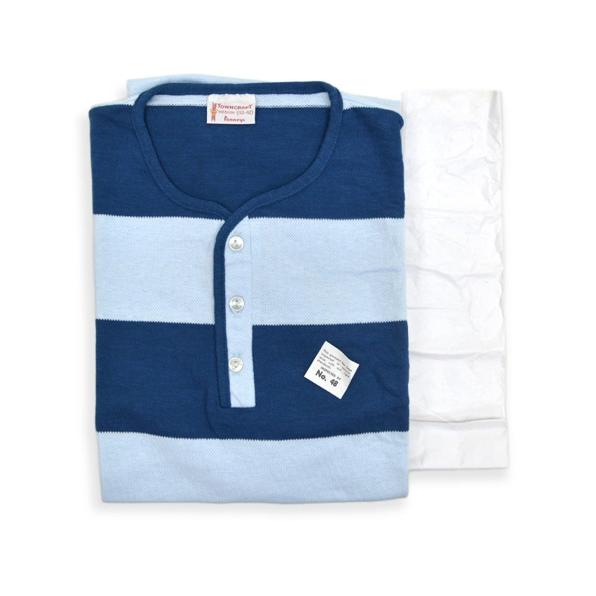 ~60's Deadstock TOWNCRAFT Penneys Border HENLEY NECK T-SHIRT...M