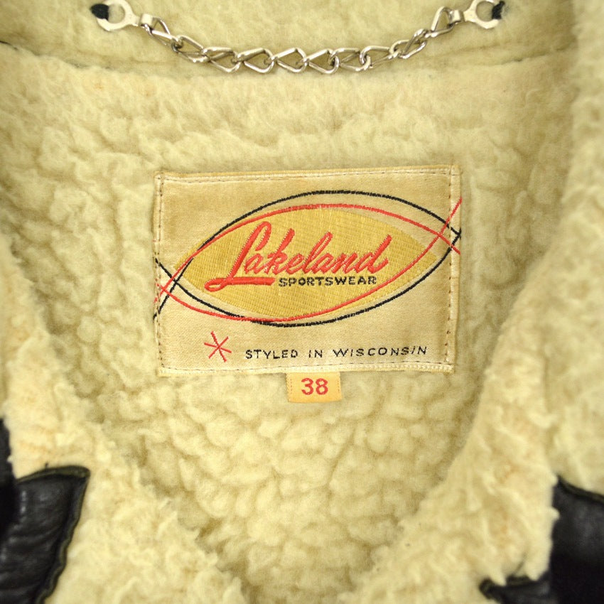 1950's~ Lakeland PLAID CHECK WOOL COAT WITH LEATHER TRIM... 38