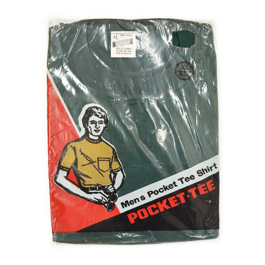1980s DEADSTOCK EUREX Pakistani Cotton POCKET PACK TEE FOREST GREEN ... XL