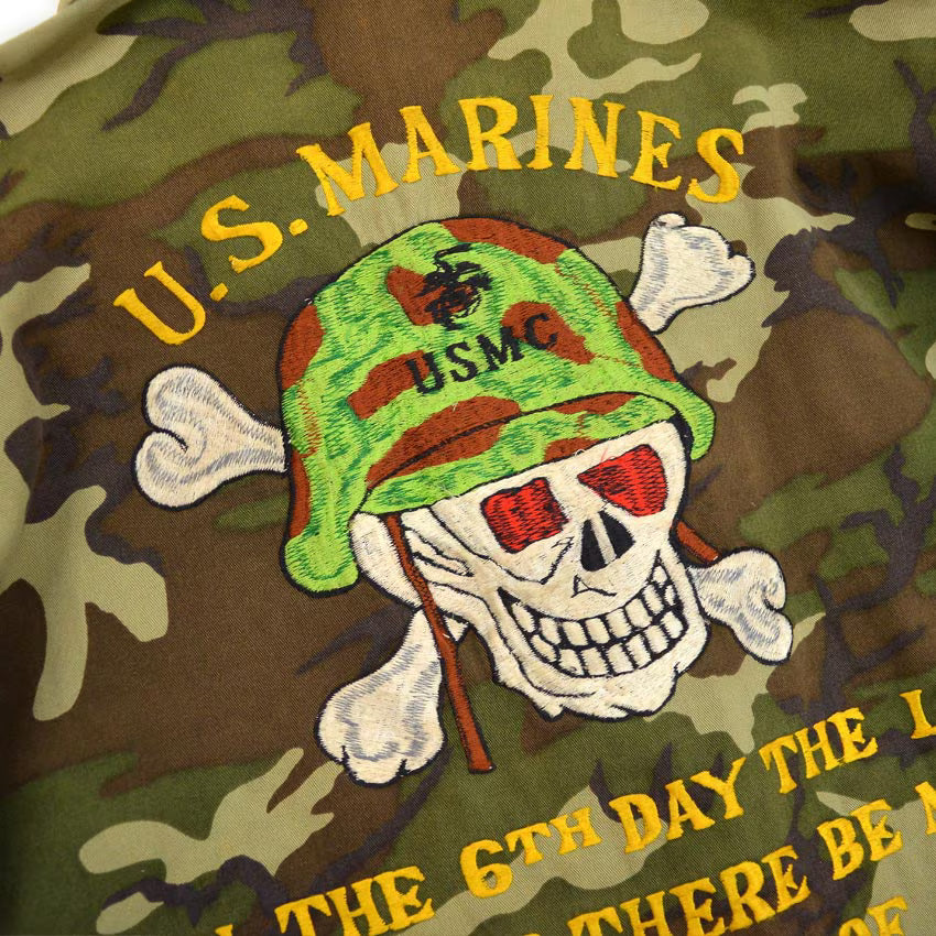 ~1970's USMC VIETNAM WAR SKULL EMBROIDERY TOUR JACKET...