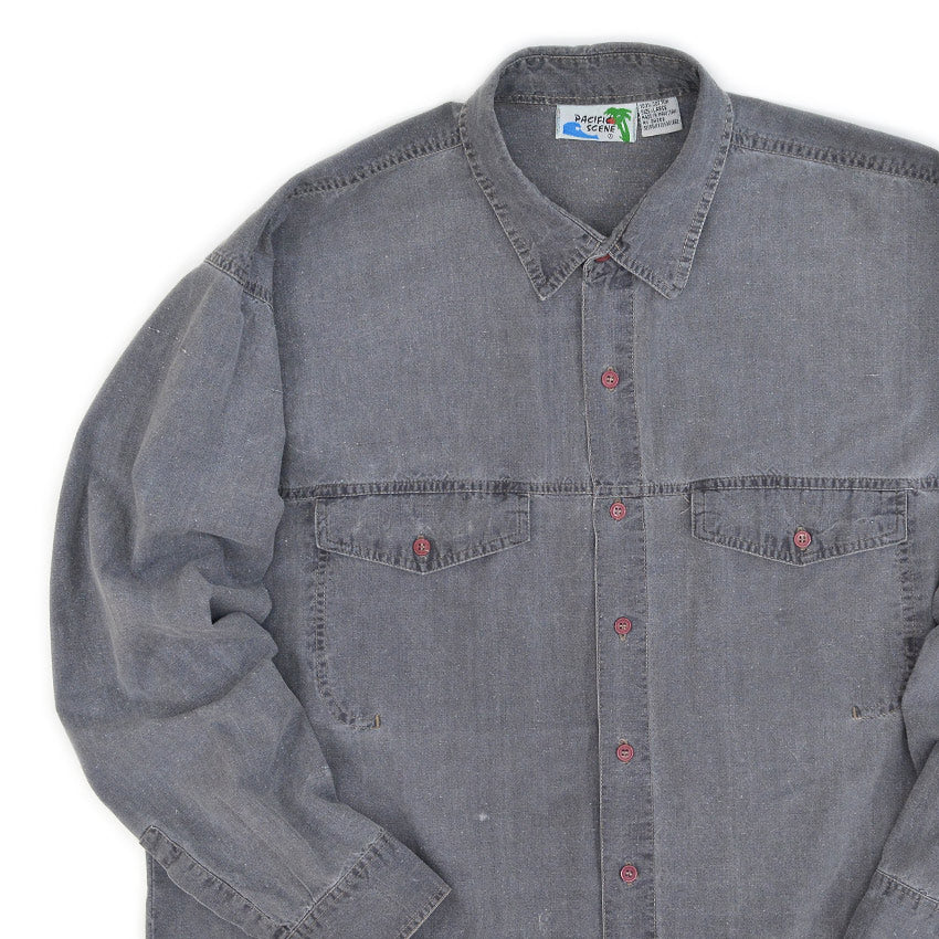 〜1990's PACIFIC SCENE BLACK COTTON SHIRT パキスタン製 ... LARGE