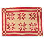 OLD PATCHWORK DOUBLE SAWTOOTH STAR QUILT...88cm×130cm