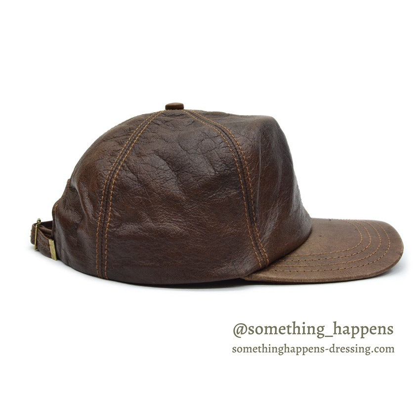 1980's ADVENTURE BOUND DARK BROWN LEATHER CAP...
