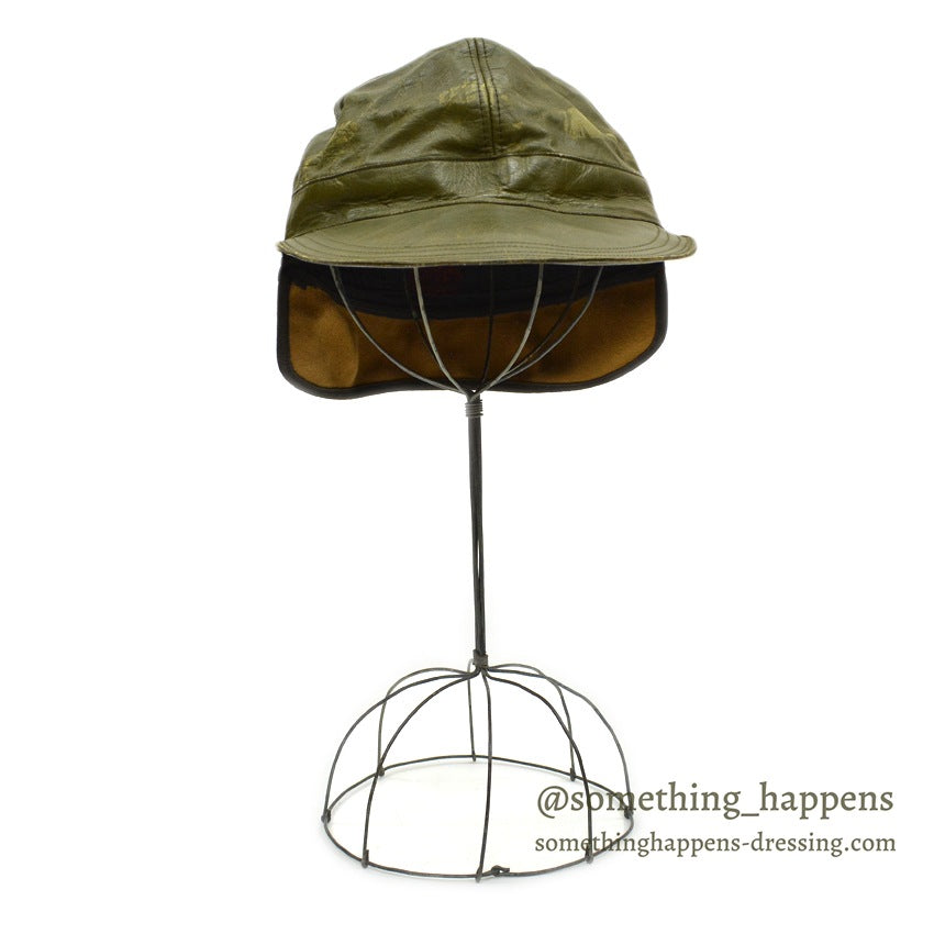~1940's LLBEAN HUNTING LEATHER CAP OLIVE...