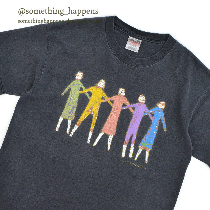 1990's ONEITA FINE FRIENDS ART T-SHIRT FADED BLACK ... L