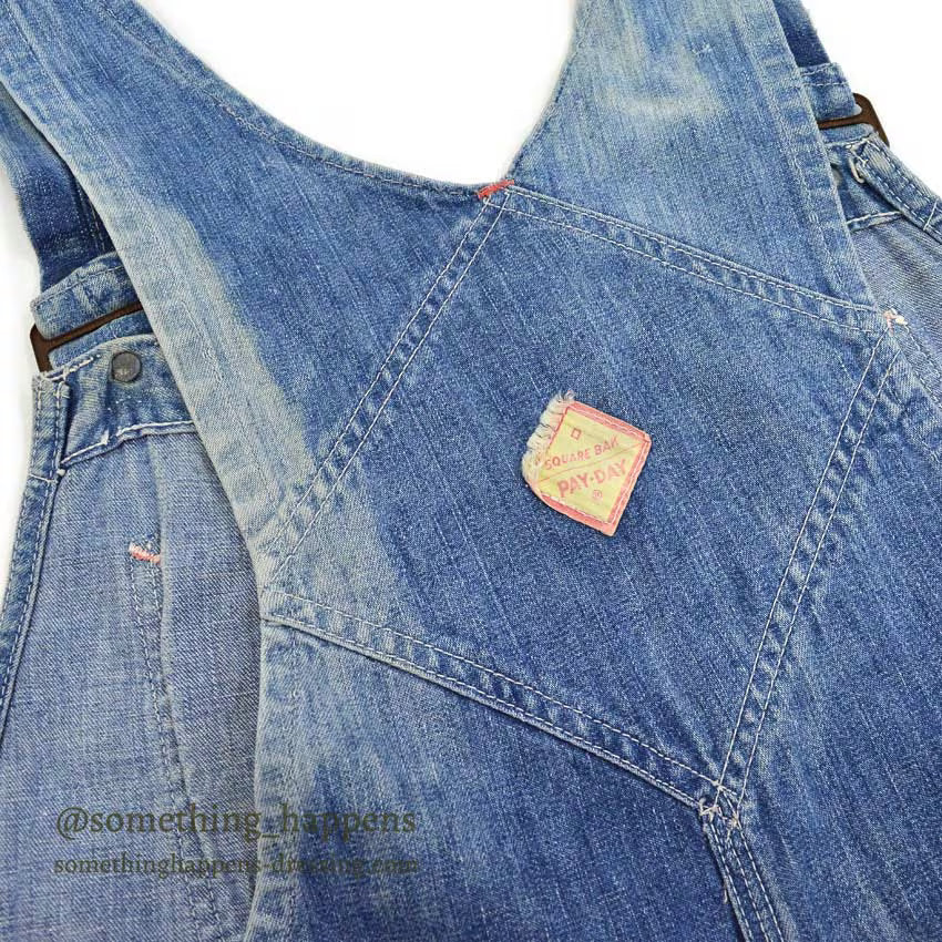 ~1960's PAYDAY INDIGO DENIM OVERALL FADED... W38/L27