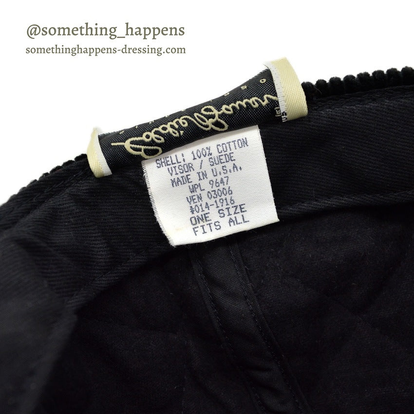 1990's EDDIE BAUER QUILTED CORDUROY & SUEDE JET BLACK CAP...