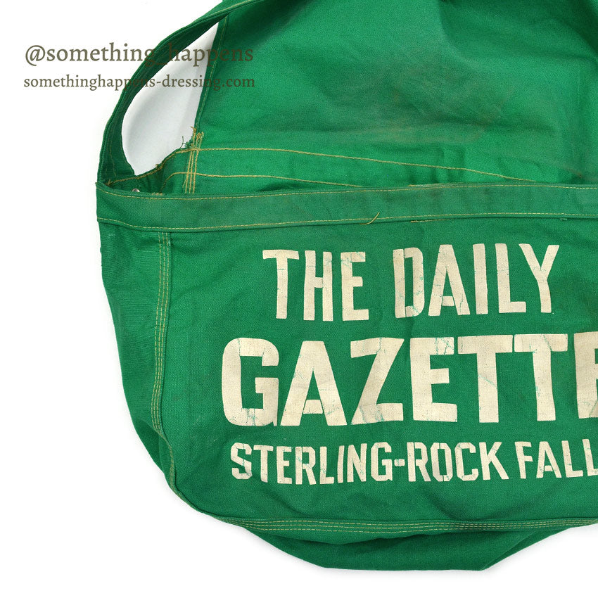 1960's THE DAILY GAZETTE STERLING-ROCK FALLS NEWS PAPER BAG GREEN...