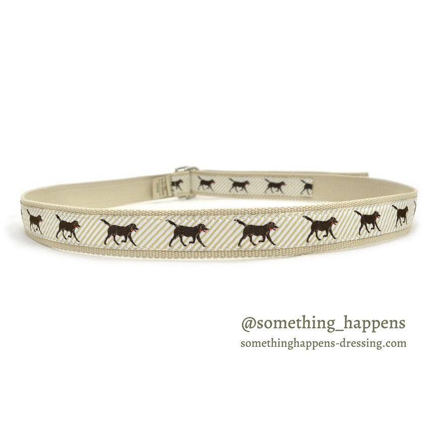 1990's~ LLBEAN DOG PRINT D-RING BELT...L/XL