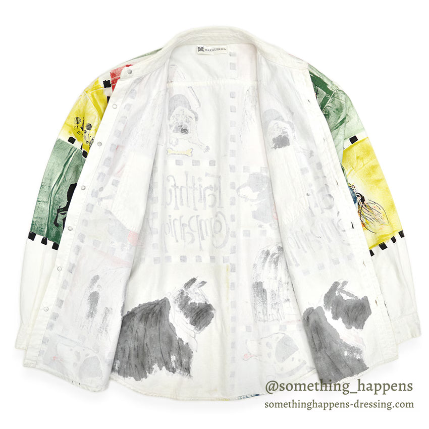 1990's~ FAITHFUL COMPANION DOG ART PAINT WHITE DENIM SHIRT ...