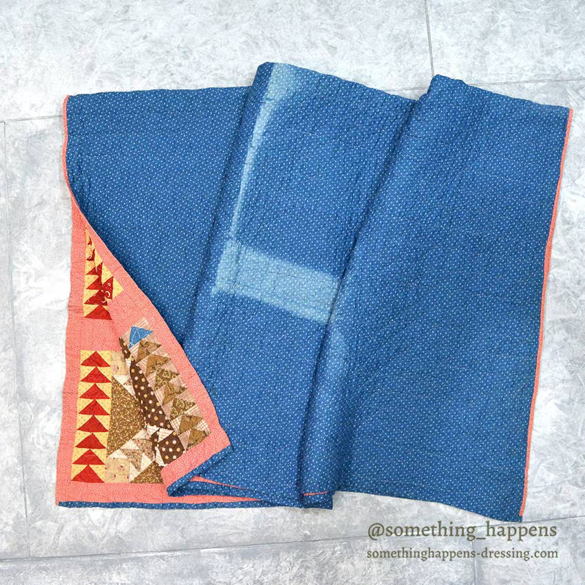 ANTIQUE WILD GOOSE CHASE RED/INDIGO PATCHWORK QUILT... 171cm/171cm