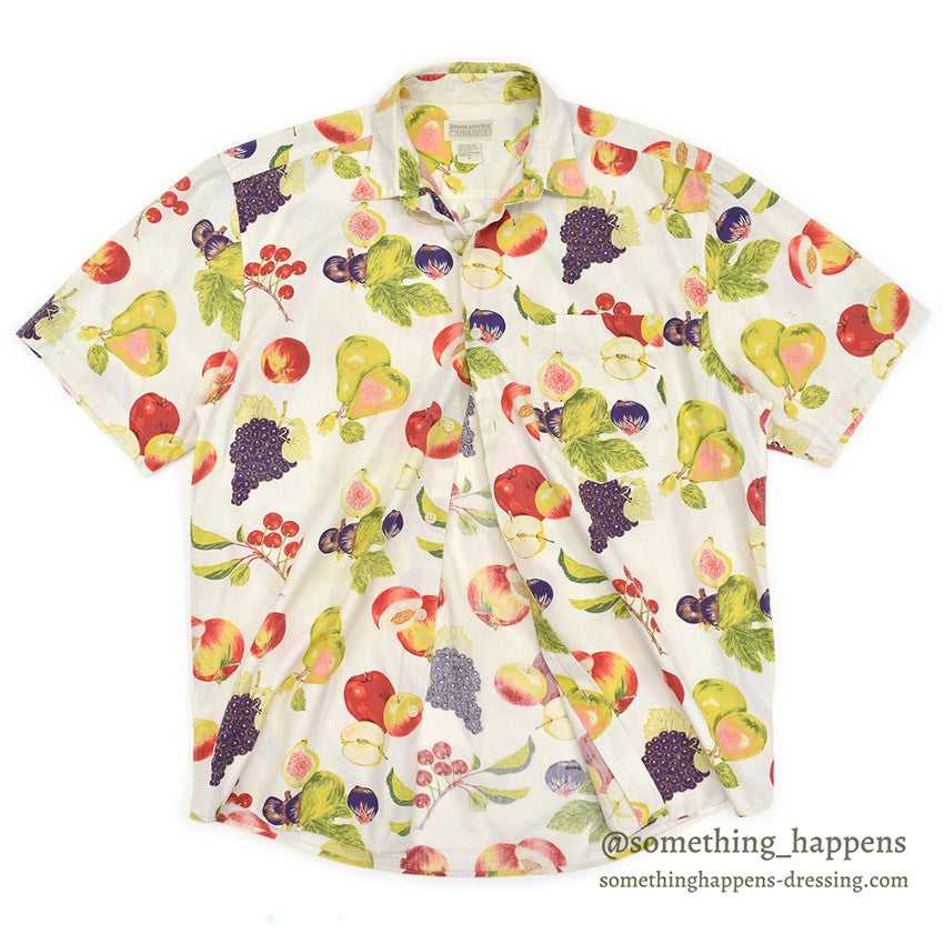 1980's BANANA REPUBLIC SAFARI & TRAVEL FRUIT PRINT S/S SHIRT ... M
