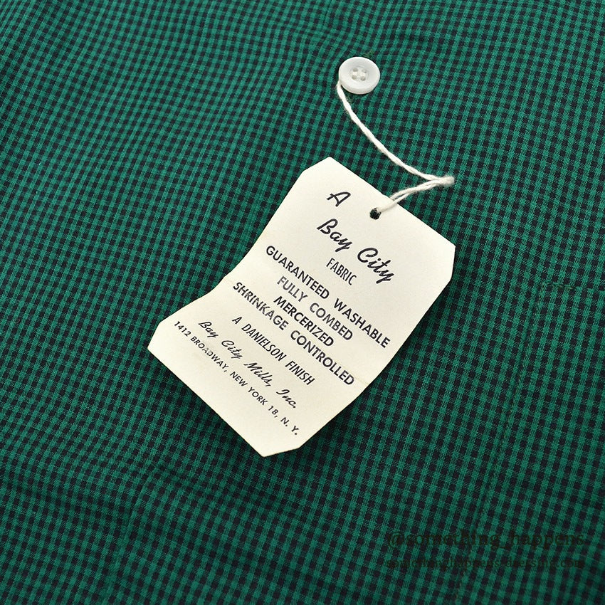 1950's~ DEADSTOCK COLEBROOKE GREEN/BLACK PIN CHECK L/S SHIRT... L