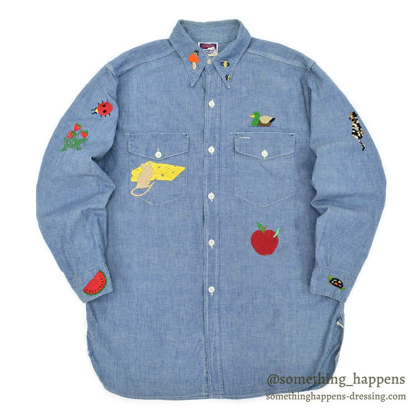 1950's SUPER PIONEER EMBROIDERY ALL COTTON CHAMBRAY SHIRT ... 16