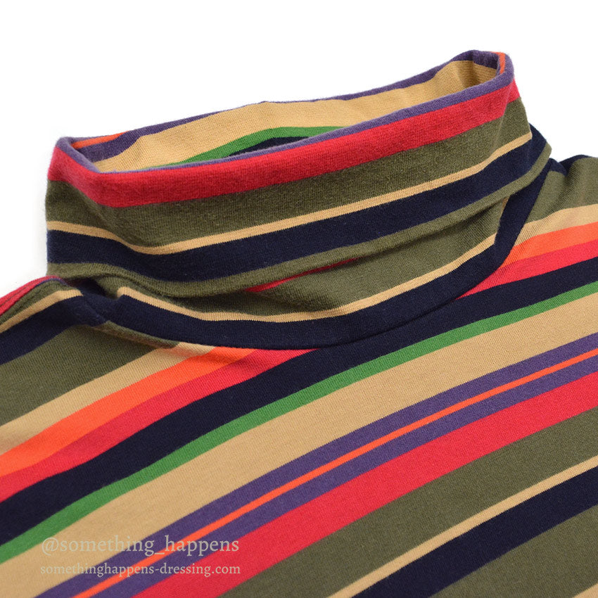 1990's LAND'S END COTTON TURTLE NECK L/S SHIRT MULTI COLOR STRIPE ... XL