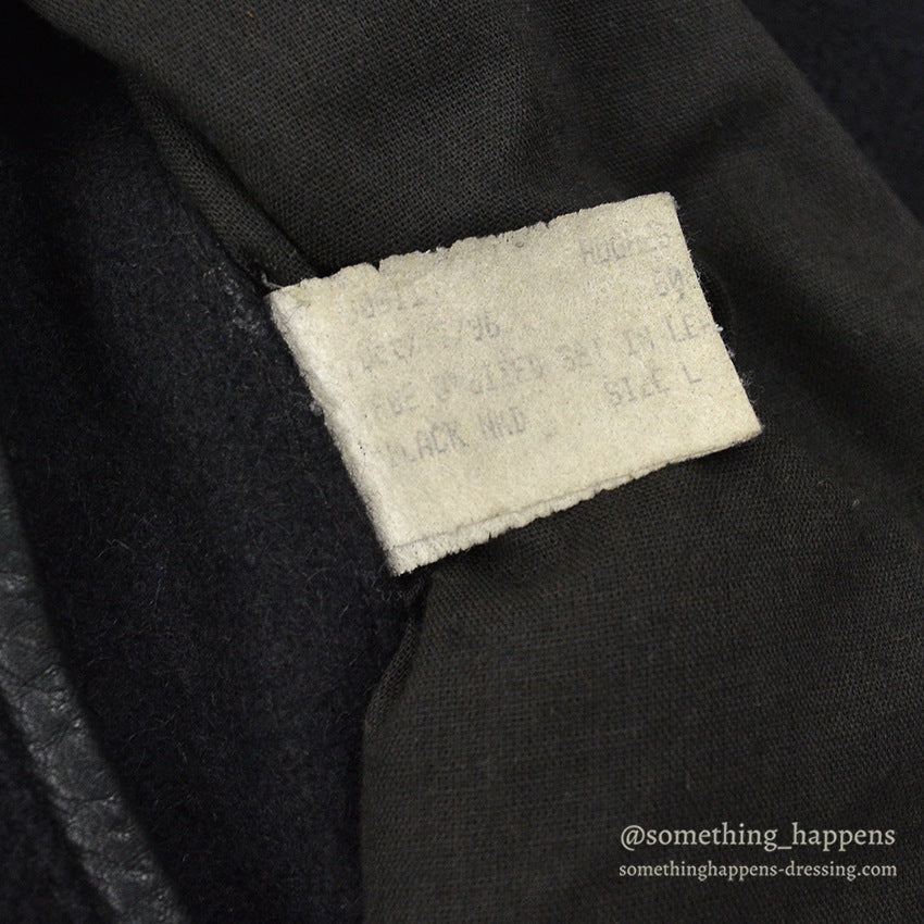 1990's GOLDEN BEAR ALL BLACK WOOL / LEATHER VARSITY JACKET... L