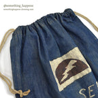 1910's USARMY WW1 ERA BLUE DENIM BARRACKS BAG HAND PAINT...