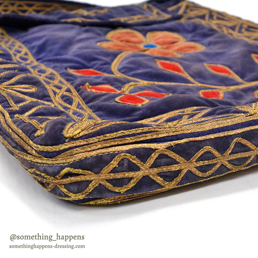 1950's~ KHYBER HAND MADE EMBROIDERED BLUE VELVET SHOULDER BAG...