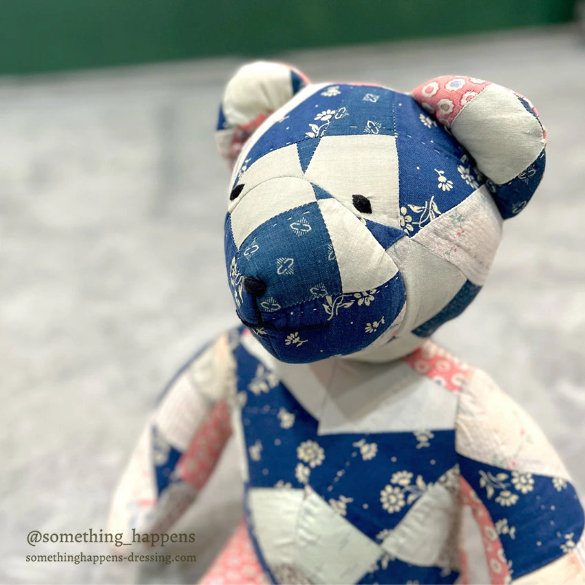 ANTIQUE CALICO PATCHWORK QUILTED TEDDY BEAR...