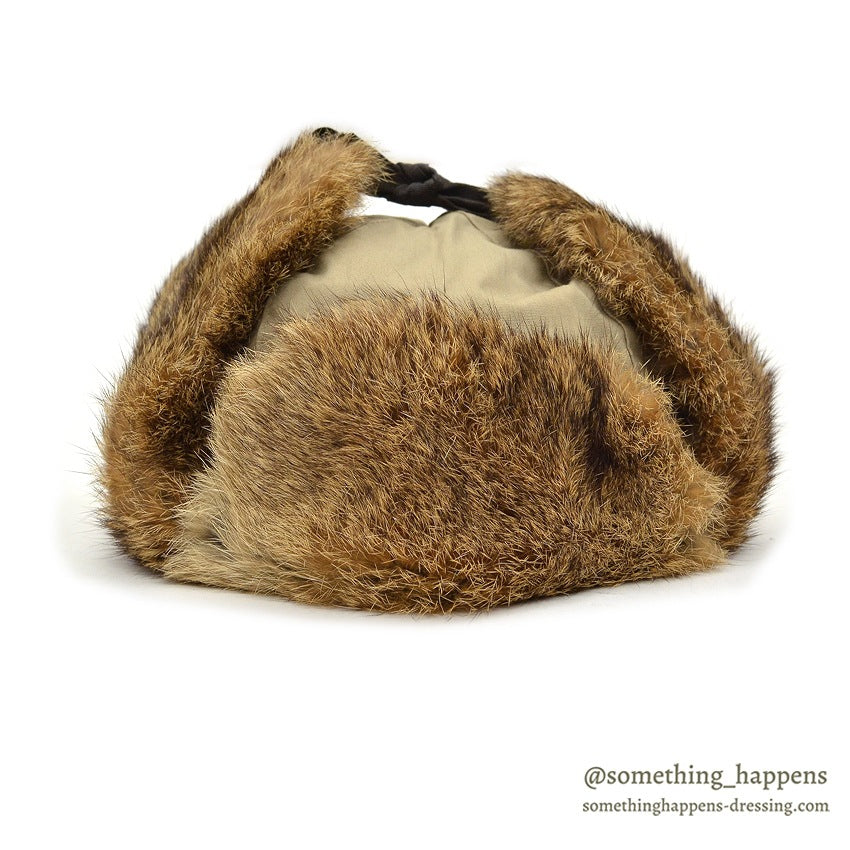 1980's LLBEAN NORTH KING NATURAL RABBIT FUR WITH COTTON CLOTH HAT... XL