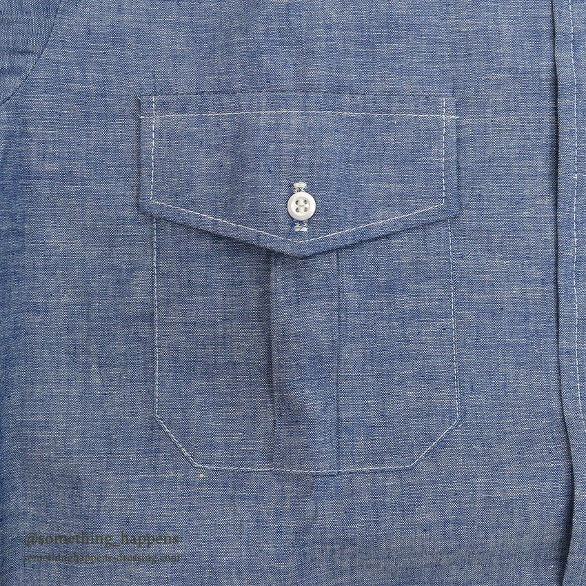 1970's DEADSTOCK WOOLRICH ALL COTTON CHAMBRAY SHIRT ORANGE SELVEDGE ... M