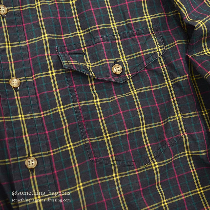 1980's OUTFITTERS IMPORTED FABLIC PLAID B/D SHIRT ... M
