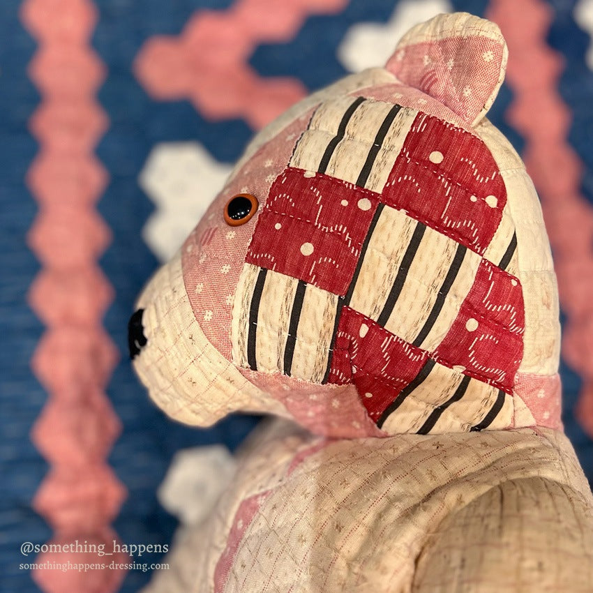 ANTIQUE CALICO PATCHWORK QUILTED TEDDY BEAR...