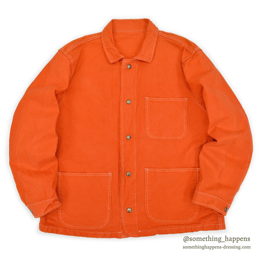 1980's~ ORANGE OVERDYED CANVAS COVERALL...