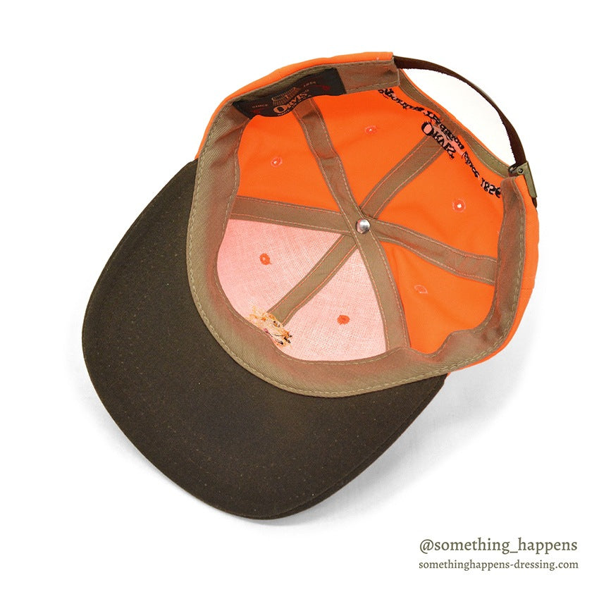 1990's DEADSTOCK ORVIS DOG EMBROIDERY ORANGE/OILED CLOTH CAP...