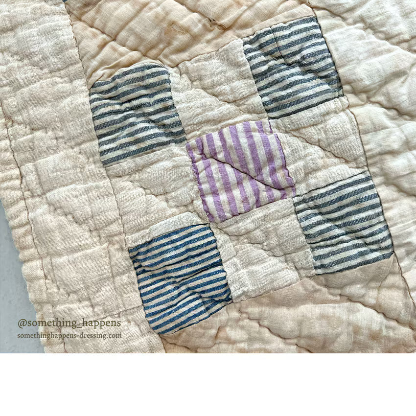 ANTIQUE NINE PATCH CALICO PATCHWORK CRIB QUILT... 122cm/90cm