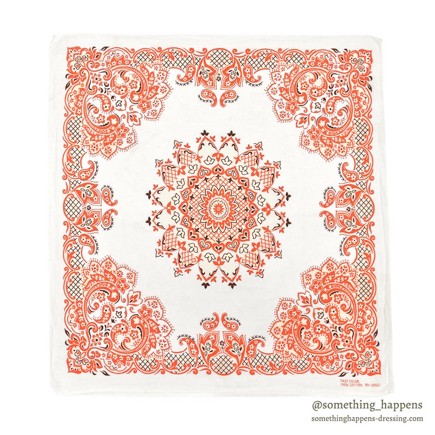 1970's OLD ORANGE/WHITE/BROWN BANDANA RN13960...