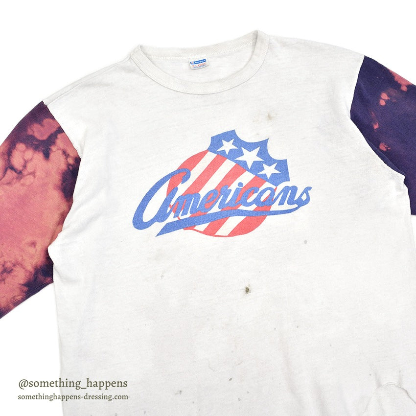 1970's CHAMPION BLUE BAR TAG BLEACH SLEEVE BASEBALL TEE ... XL