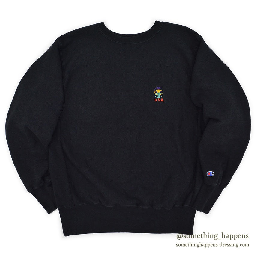 1990's CHAMPION REVERSE WEAVE SWEAT SHIRT BLACK 3 COLOR EYES LOGO ... L