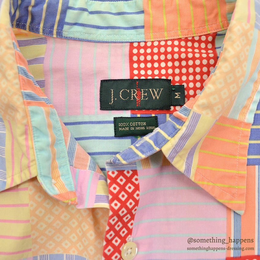 1990's J.CREW PRINT PATCHWORK SHIRT / NICE COLOR ... M
