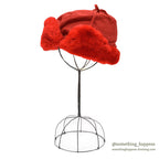1960's EDDIE BAUER MOUTON FUR DOWN HAT / HUNTER'S RED...XL
