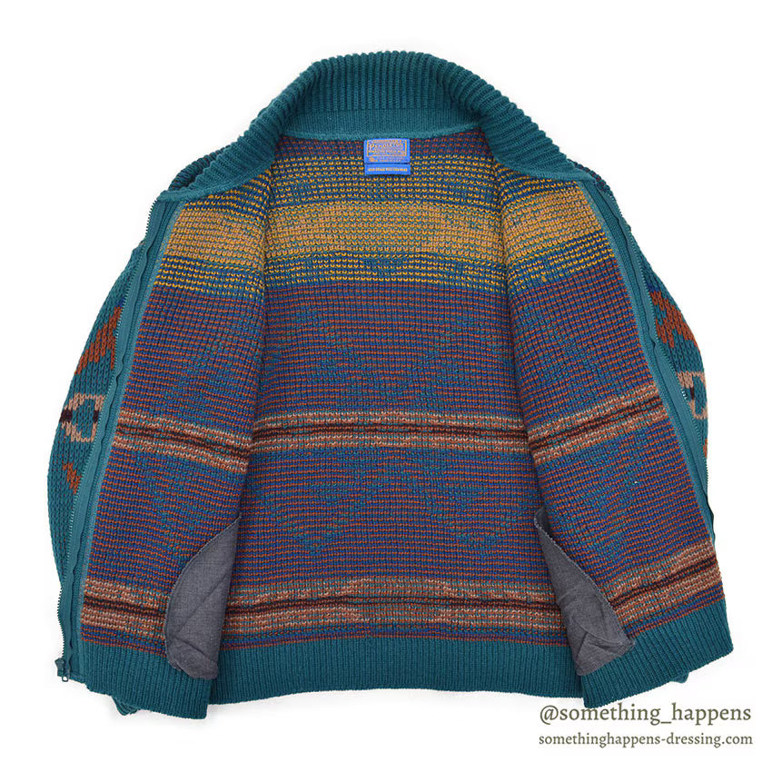 ~1980's PENDLETON NATIVE PATTERN ZIP-UP WOOL CARDIGAN... M