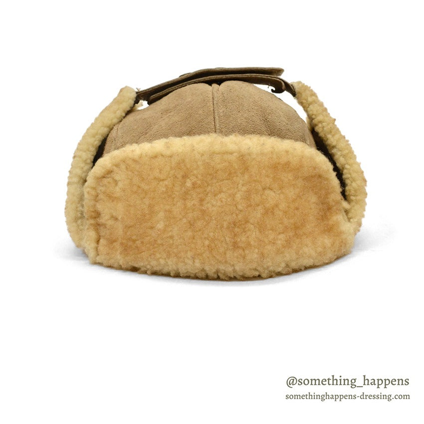 1980's BICK MOUTON SHEARLING HAT LIGHT BROWN ... XL