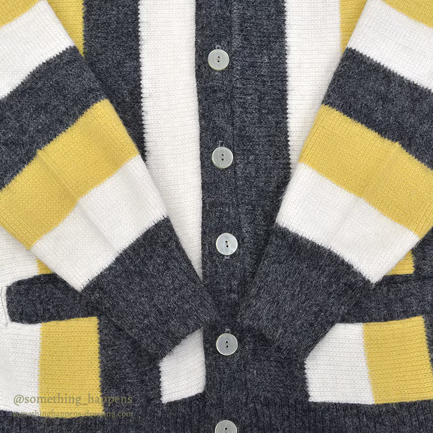 1960's STRIPED YELLOW/WHITE/GRAY KNIT CARDIGAN ...