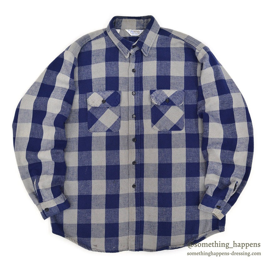 ~1980's FIVE BROTHER HEAVY FLANNEL SHIRT NAVY/GRAY ... XL-TALL