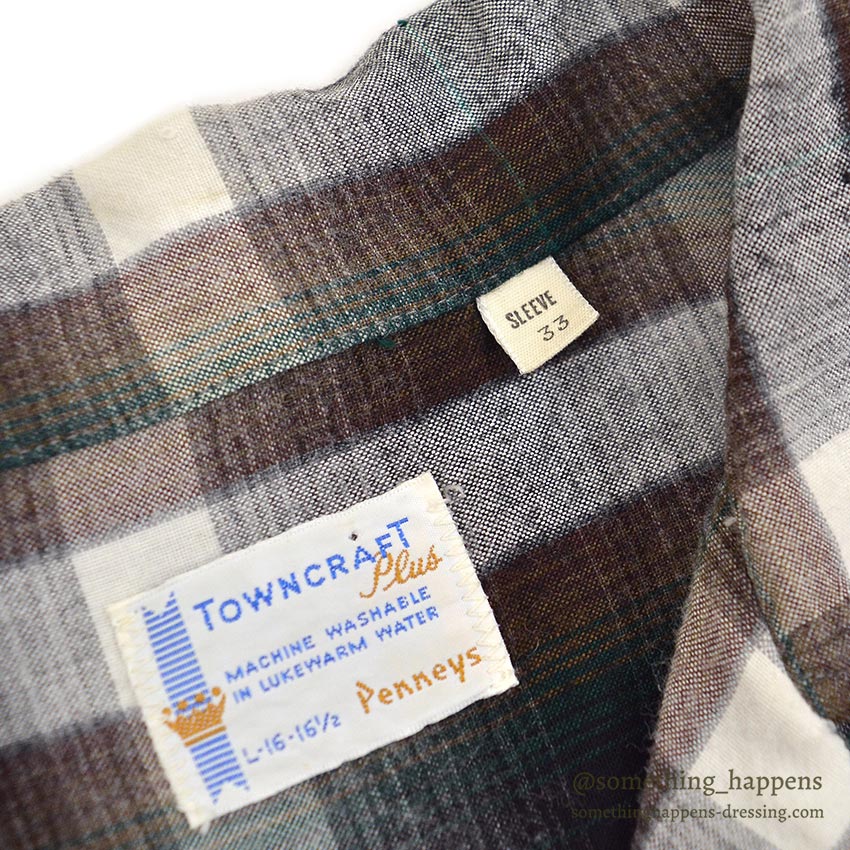 1960's TOWNCRAFT GREEN OMBRE PLAID RAYON SHIRT...L