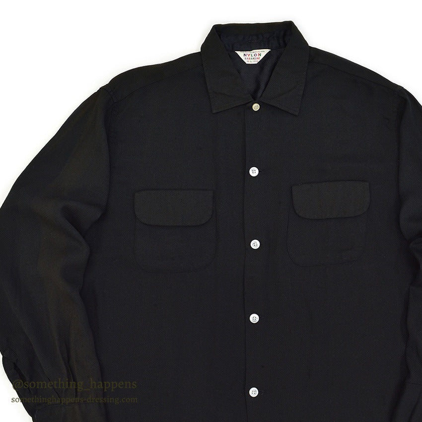 ~1960's BLACK RAYON GABARDINE SHIRT...L