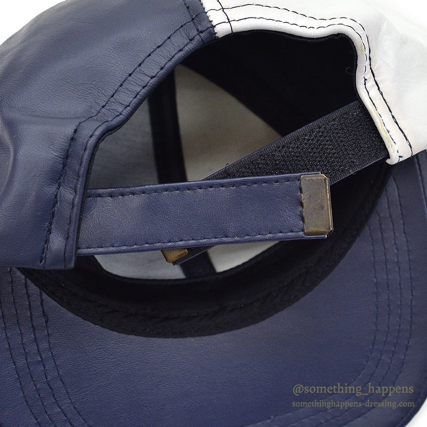 1990's NAVY/WHITE LEATHER PANEL CAP...
