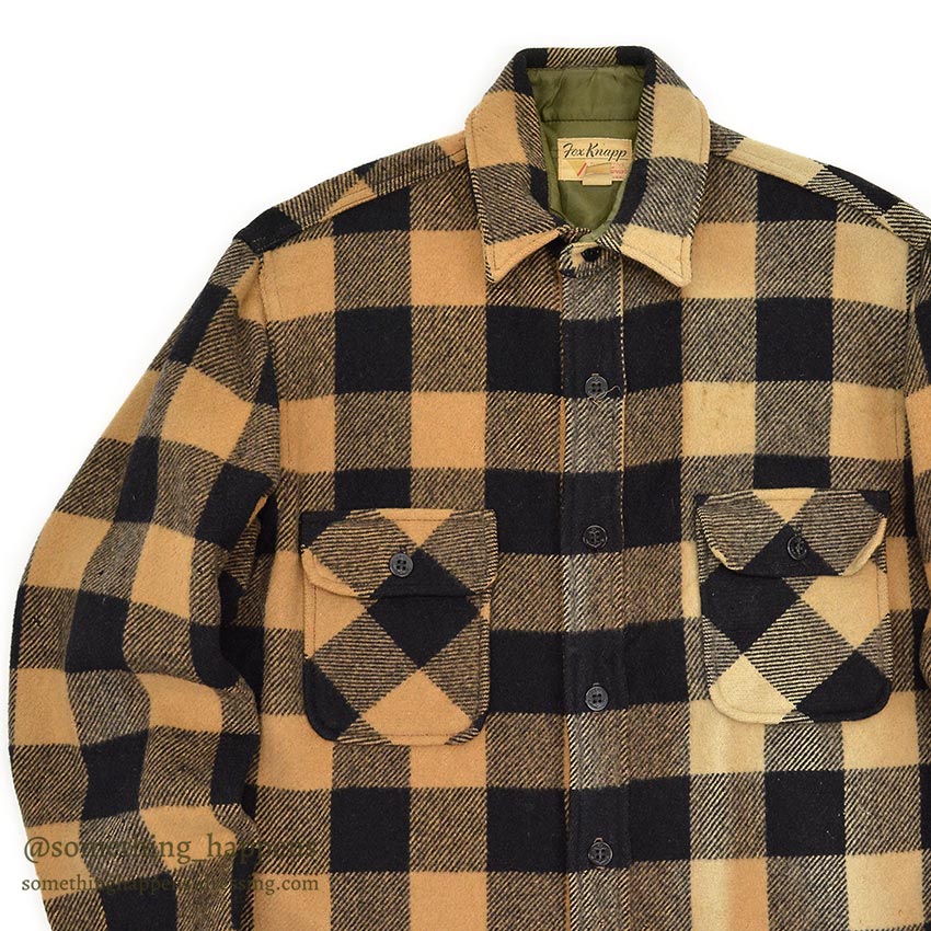 1960's FOX KNAPP PLAID WOOL CPO SHIRT / SUN FADED ... M