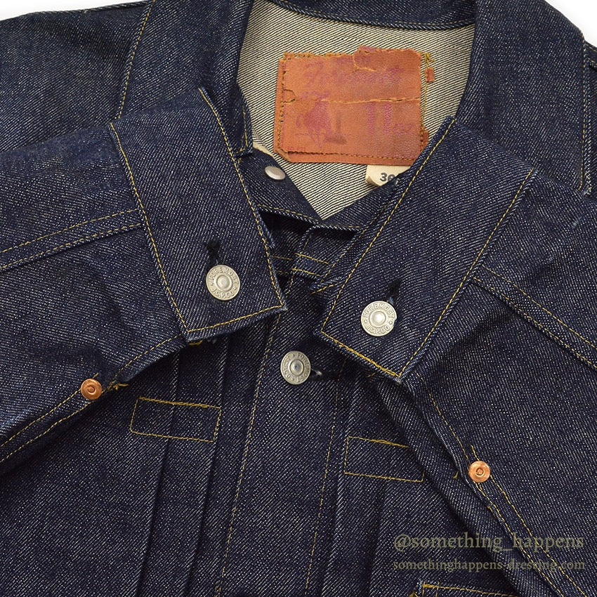 1940's DEADSTOCK FOREMOST BUCKLE BACK DENIM JACKET / LEATHER PATCH ... 36