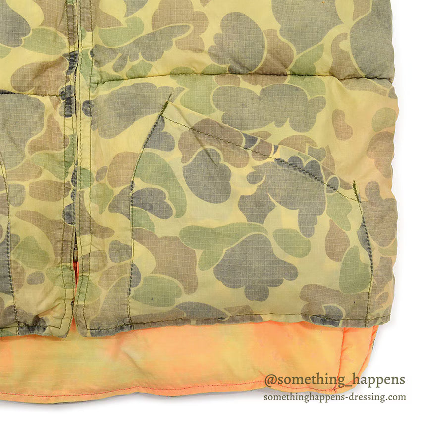 1960's~ CAMO / ORANGE REVERSIBLE NYLON PADDED VEST / FADED...