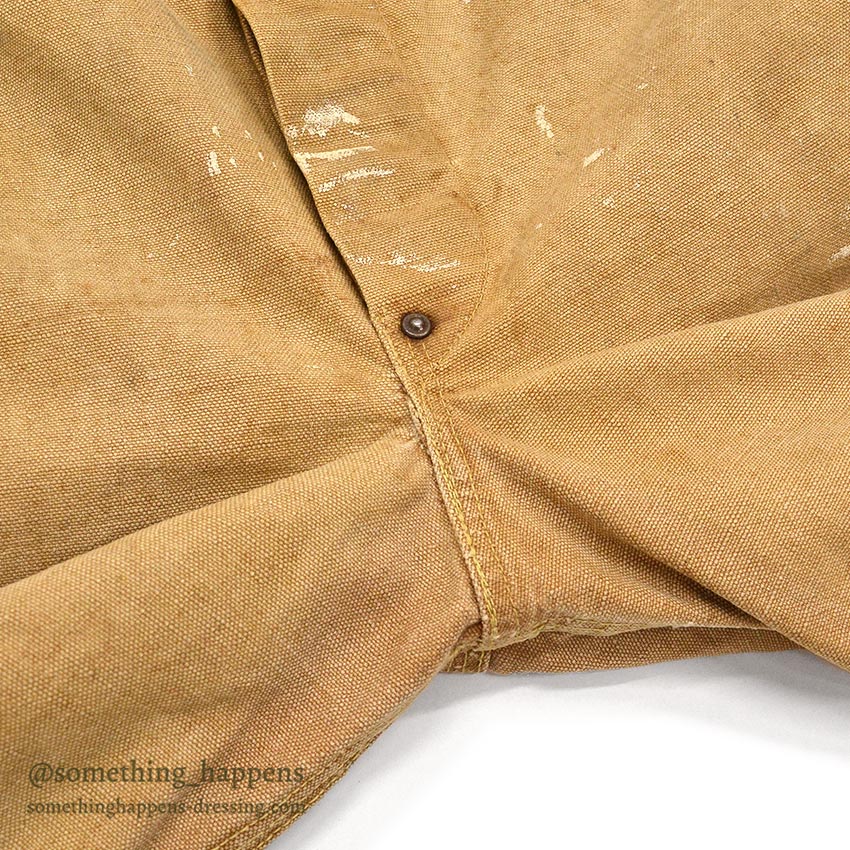 1940's~ CARHARTT DUCK DOUBLE KNEE OVERALL UNLINED / PAINT SPLATTER VIBE ... W36/L27